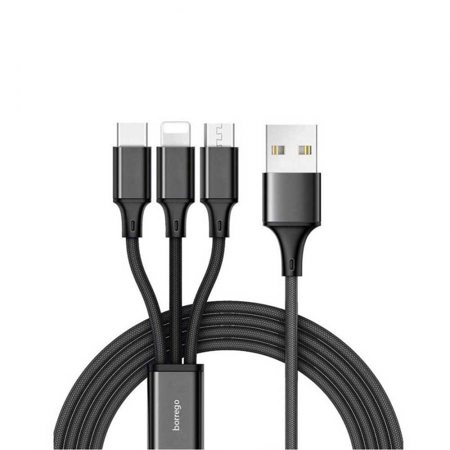 3in1-01.jpg Borrego Speed Data USB Cable 2.4A Charging & Data Cable 120cm, CA-16 - Image 1