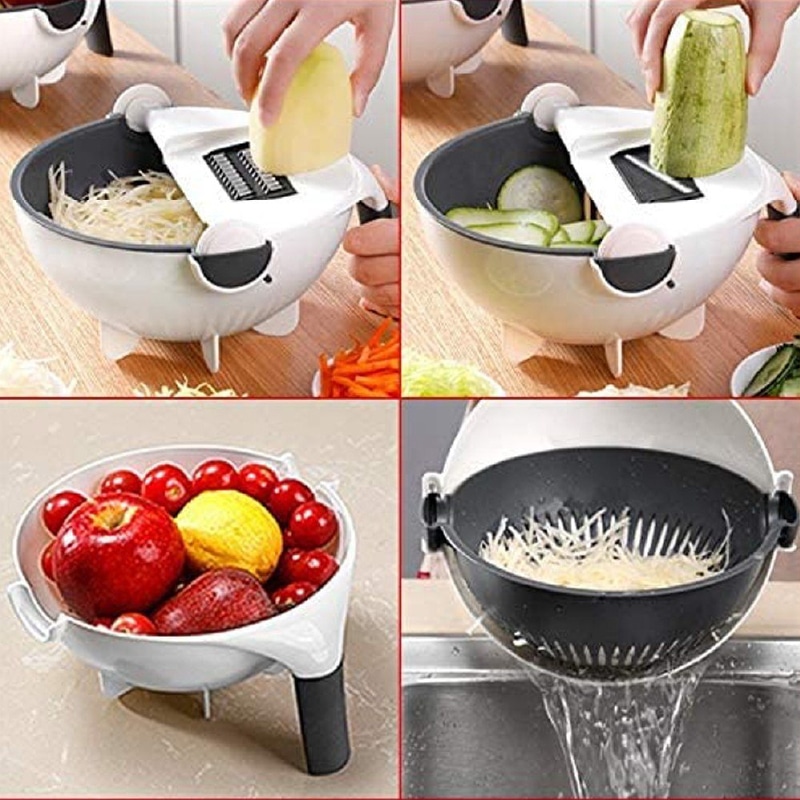 Artboard-2-100-11-1.jpg Multi Functional Magic Kitchen Vegetable and Fruit Shredder Chopper Slicer Rotate Vegetable Cutter Portable with Drain Basket - Image 1