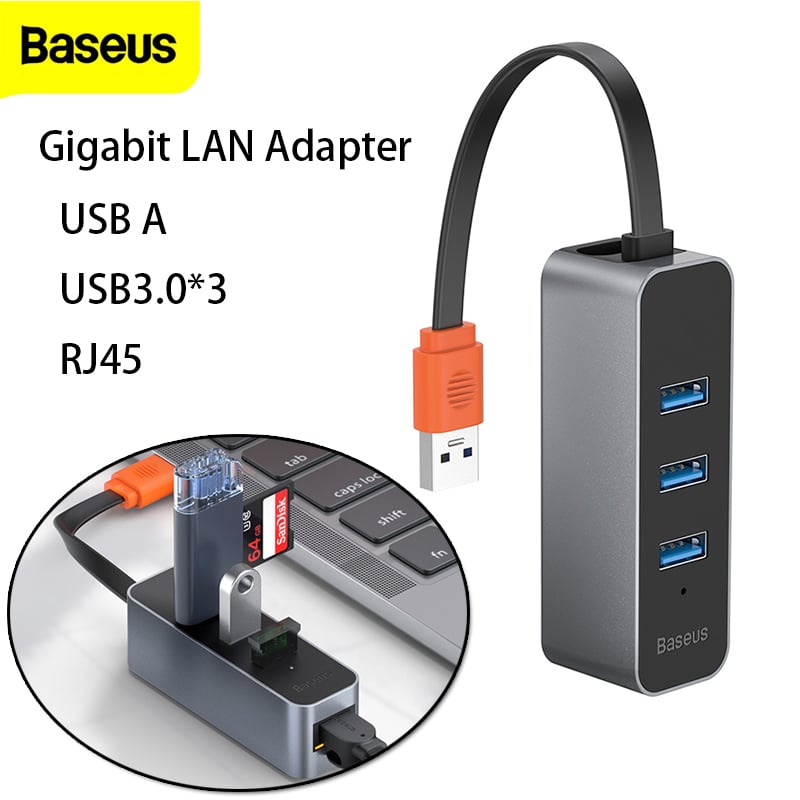 Baseus-cannon-series-hub-adaptor3.jpg Baseus USB A to USB3.0*3+RJ45 HUB Adapter - Image 1